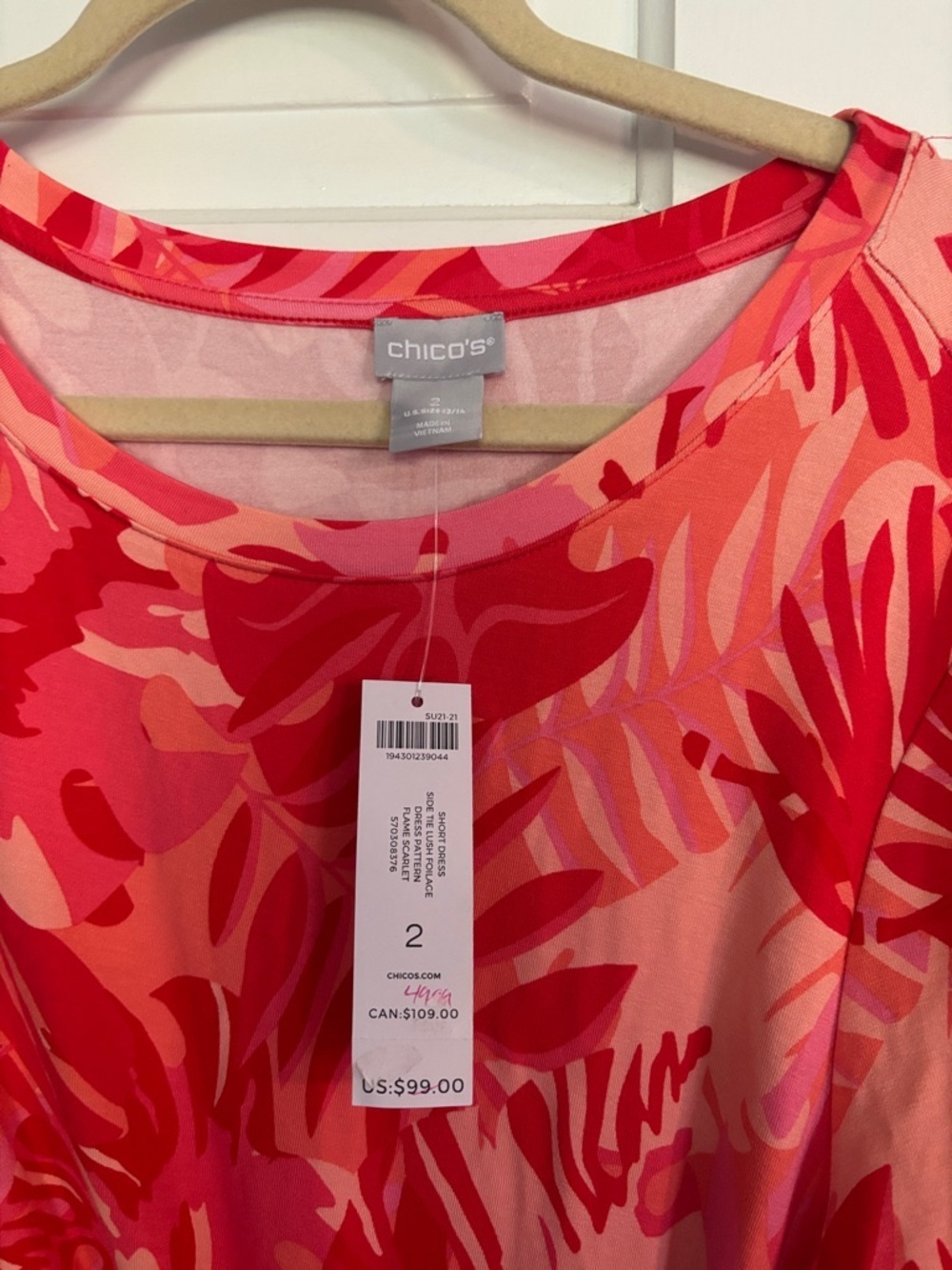 NWT Women's Tie-Front Floral Print Dress - Pink/Red - Picture 2 of 4
